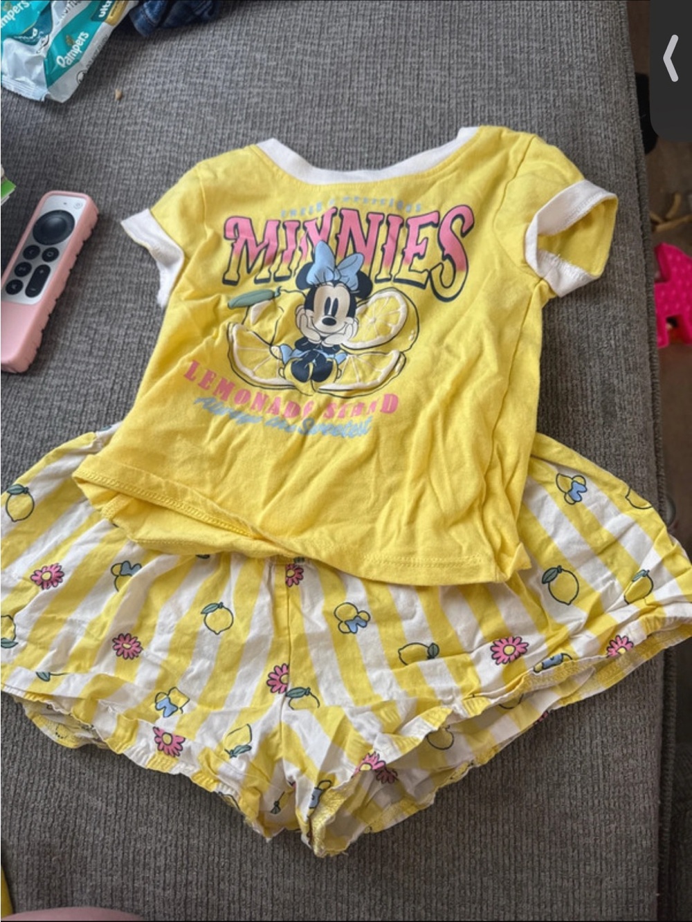 Disney Yellow Minnie Mouse Lemon outfit Set with Pink Accents
